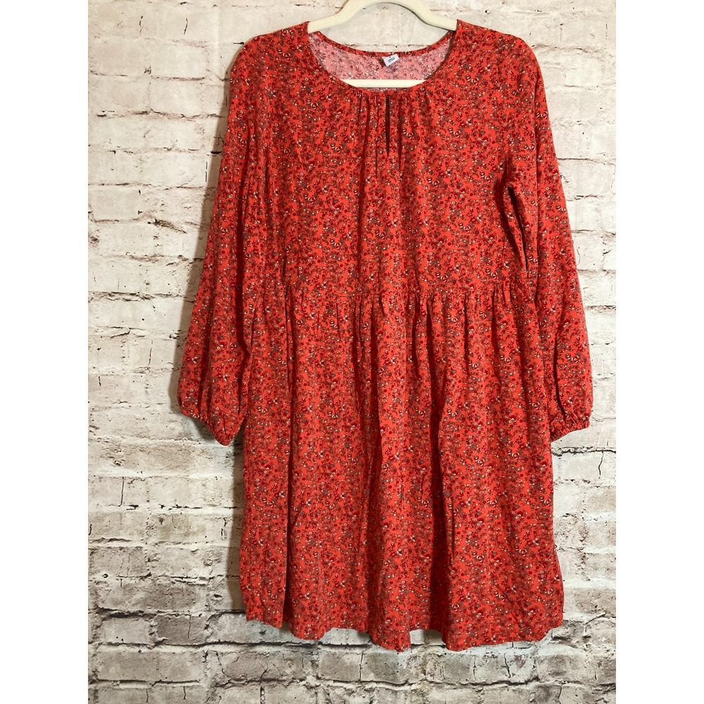 Old Navy Babydoll Dress Womens Medium Rust Red‎ Ditsy Micro Floral Tiered Boho